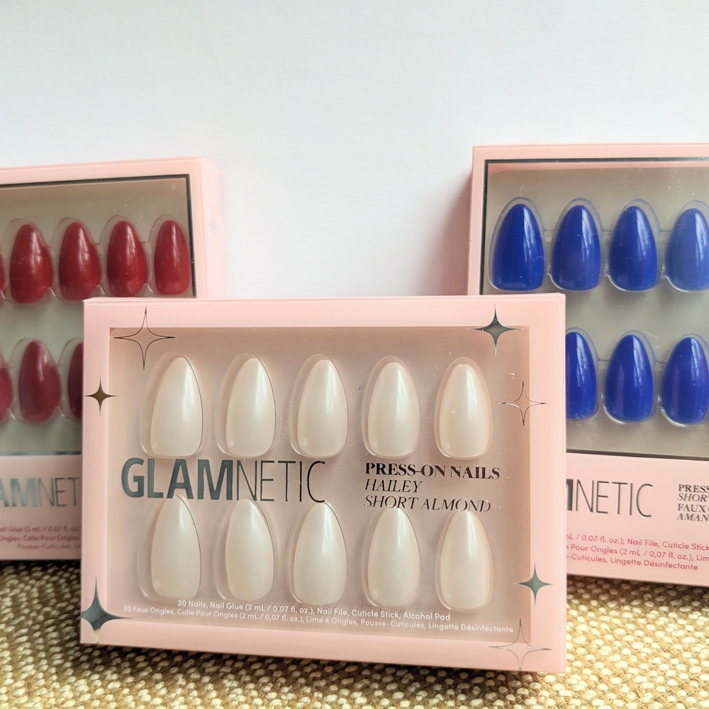 Glamnetic Short Almond Press-On Nails - Set of 3 - Red White and Blue